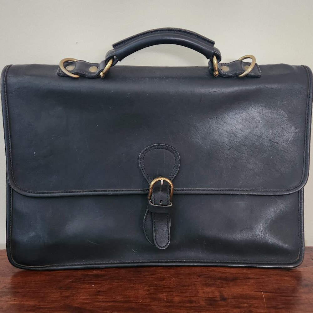 Vintage Classic Black Leather Briefcase Laptop Bag